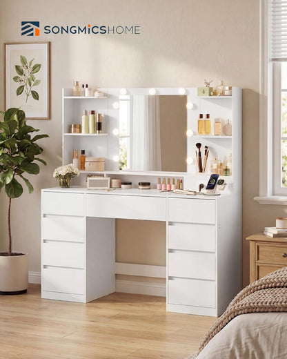 White Makeup Vanity Desk With Integrated LED Mirror by ShipItFurniture