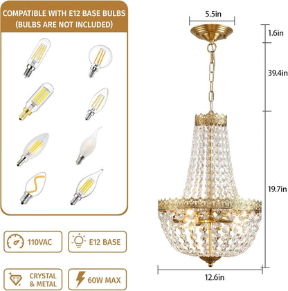 Antique Brass Crystal Chandelier Four Light Pendant by ShipItFurniture