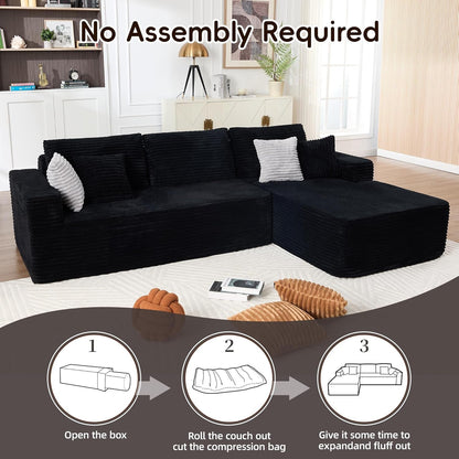 108 Inches Left Facing High End Sectional Sofa Black by ShipItFurniture