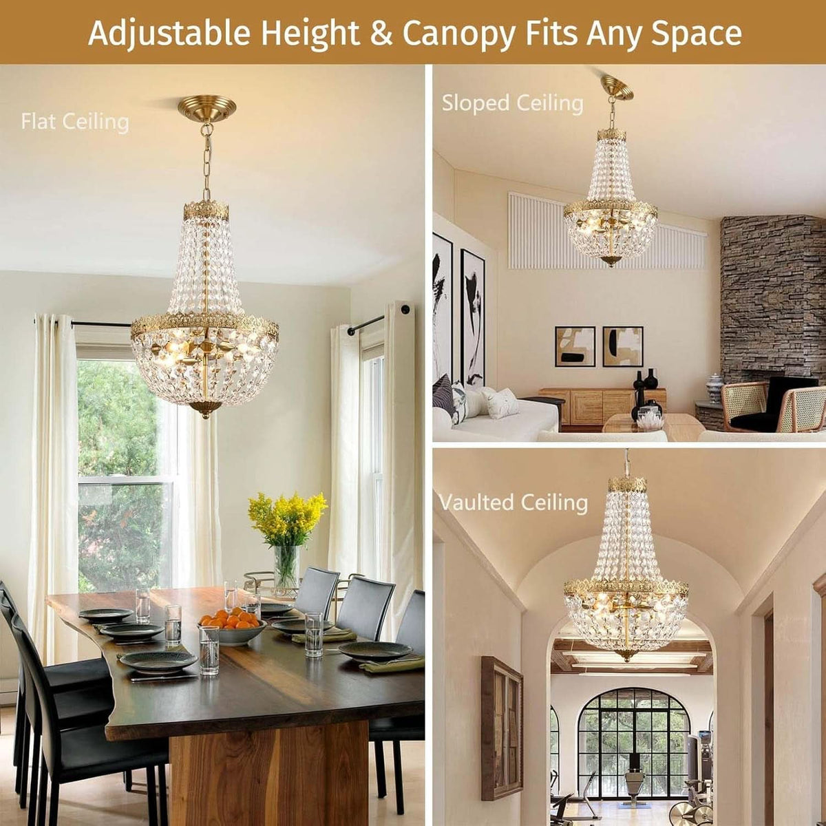 Antique Brass Crystal Chandelier Four Light Pendant by ShipItFurniture