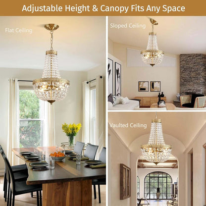 Antique Brass Crystal Chandelier Four Light Pendant by ShipItFurniture