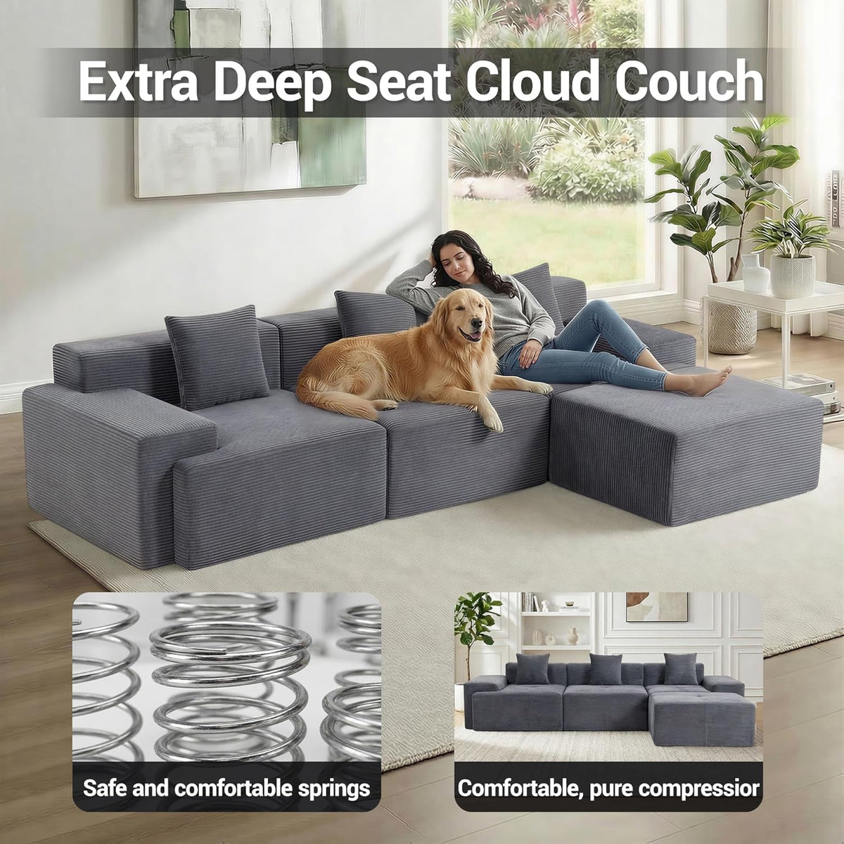 119 Inch Greyish Contemporary Modular Sectional Sofa by ShipItFurniture