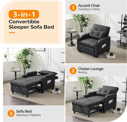 Black Multifunctional Sleeper Chair Sofa Bed Usb Ports by ShipItFurniture