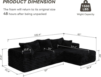103Inch L Shaped Modular Sectional Sofa Ebony Velvet by ShipItFurniture