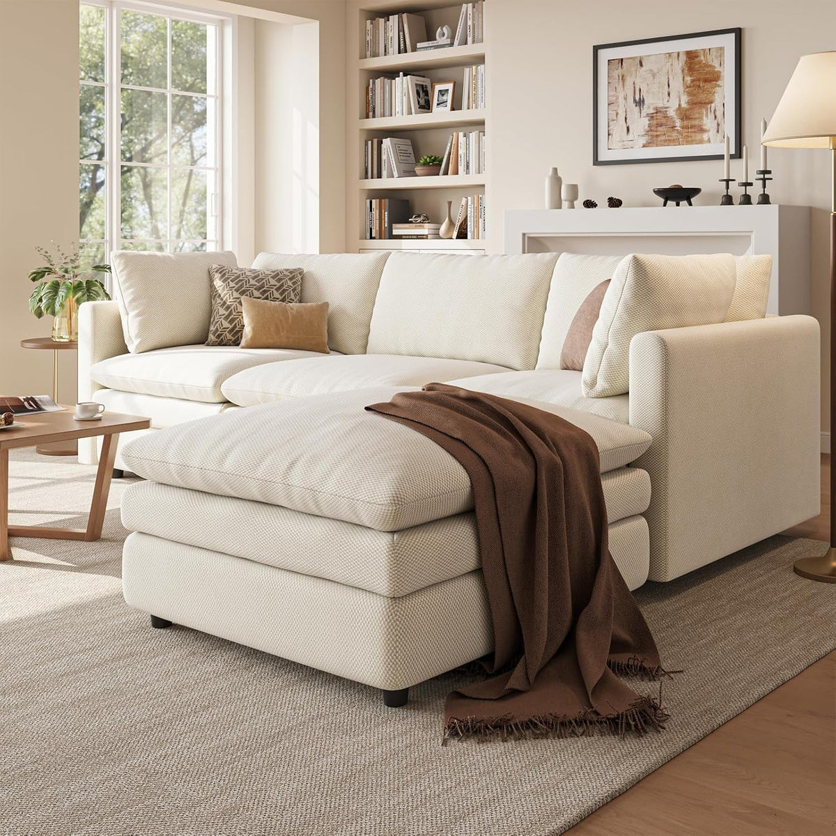 NinetySevenInch L Shaped Modular Sectional Sofa Beige by ShipItFurniture