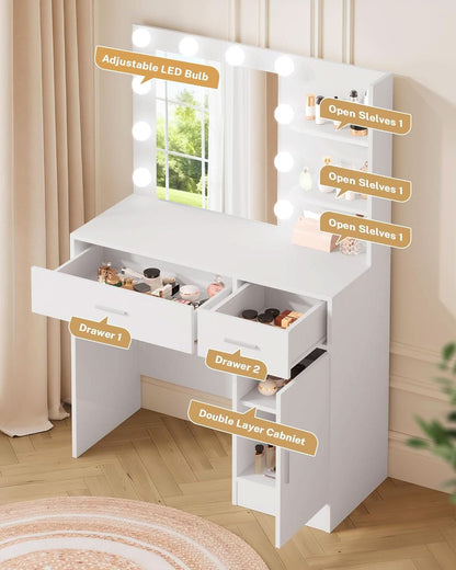 Luxurious White Vanity Desk Featuring Dimmable Mirror by ShipItFurniture