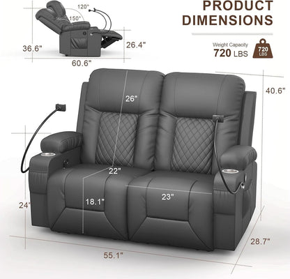 Gray PU Leather Two Seater Recliner Loveseat With USB Ports by ShipItFurniture