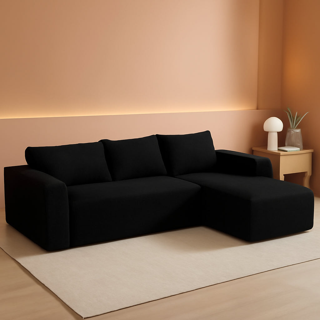 103 Inch Black Corduroy Premium Modular Sectional Sofa by ShipItFurniture