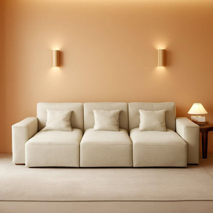 Modular Sectional Sofa With Velvet Beige Finish Recliner Compact Layout by ShipItFurniture