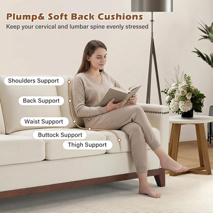 Beige ThreeSeater Upholstered Sofa With Nailhead Trim by ShipItFurniture