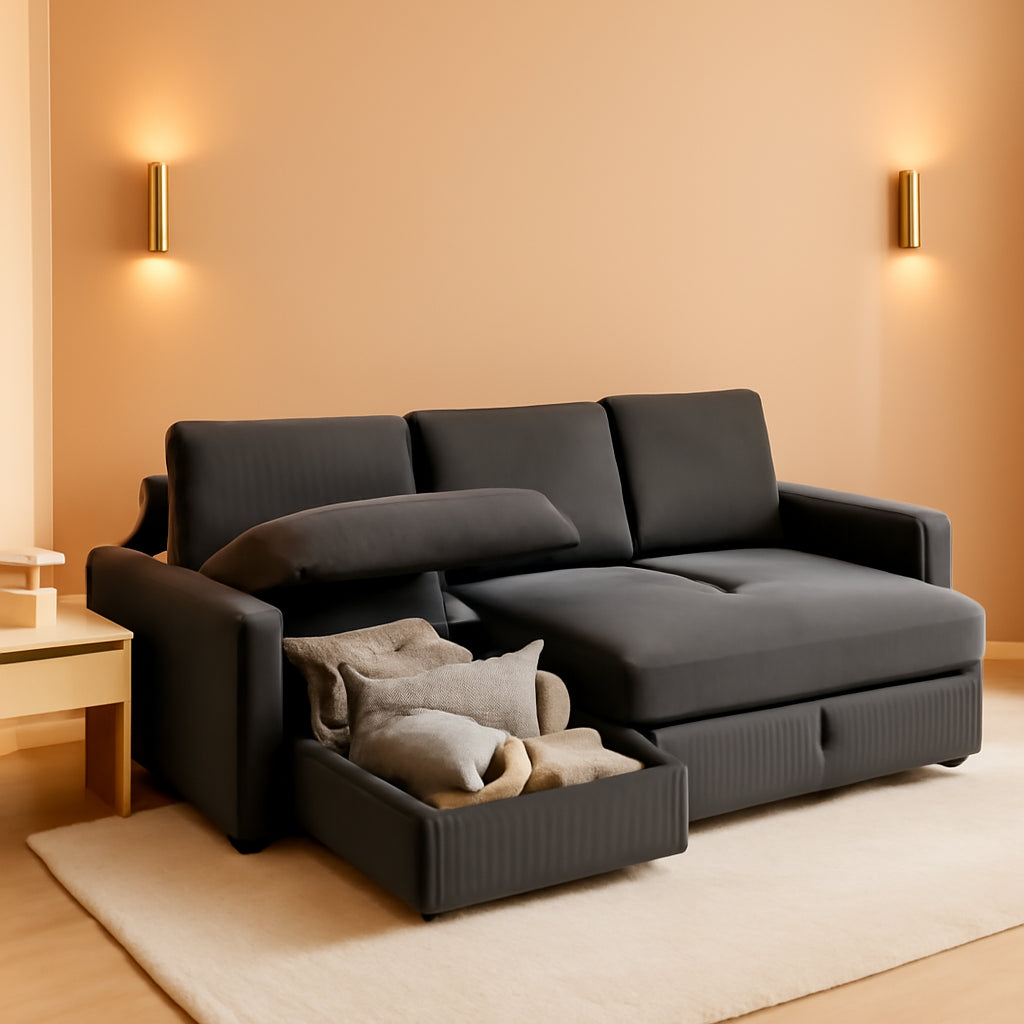 Dark Grey Corduroy Sleeper Sofa With Hidden Storage by ShipItFurniture