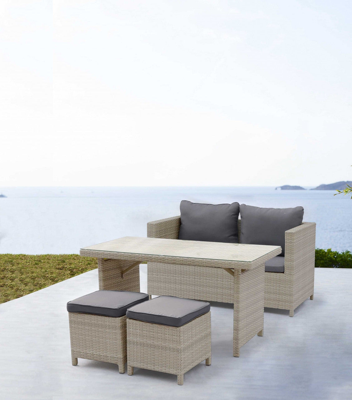 50" Beige Glass And Iron Coffee Table by SataTrade-U.S LLC