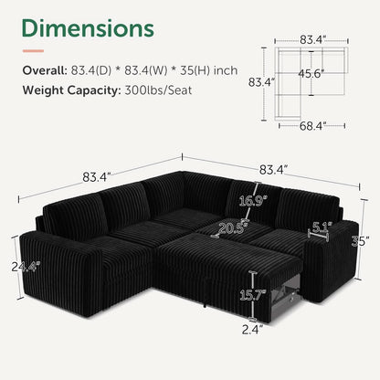Modular Sleeper Sectional Sofa Charcoal With Storage by ShipItFurniture