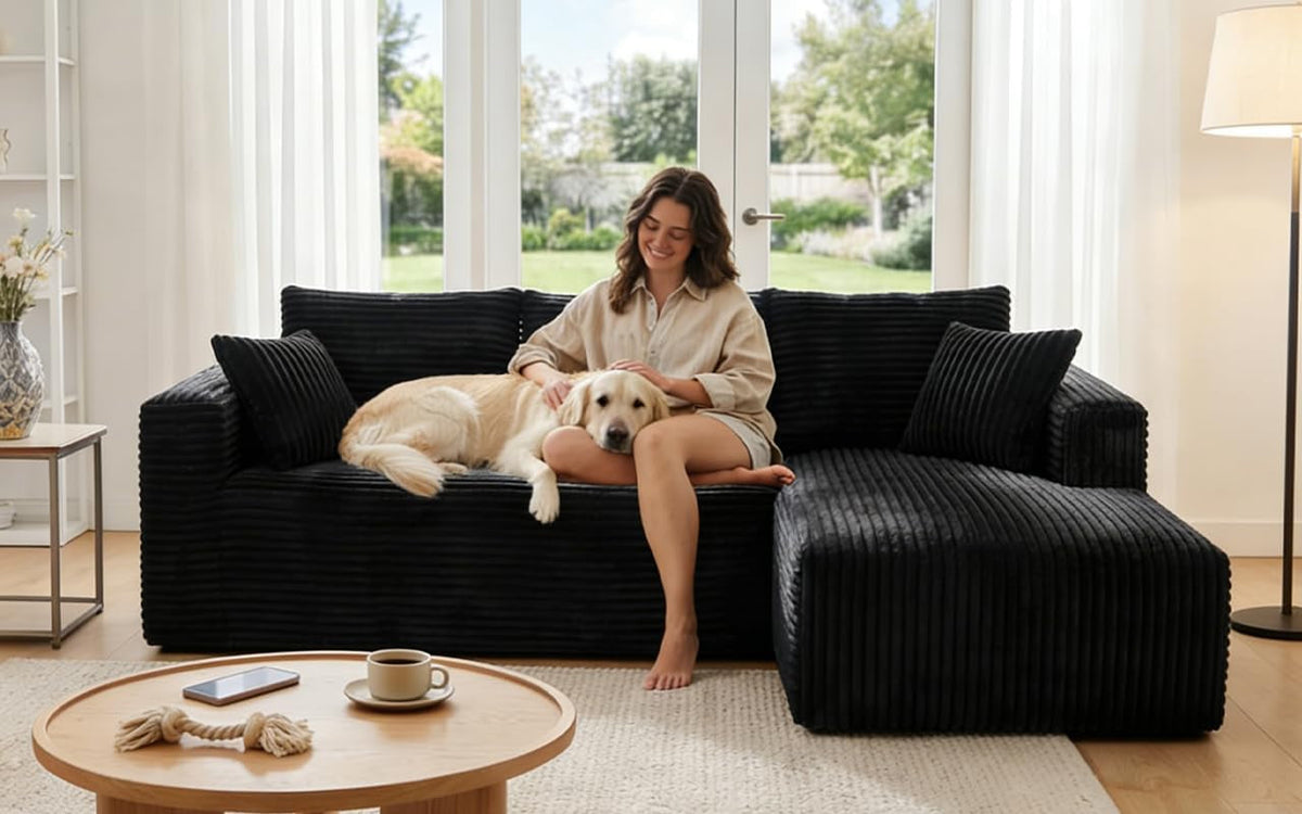 Black 92.5 Inch Modular Sectional Sofa Convertible by ShipItFurniture