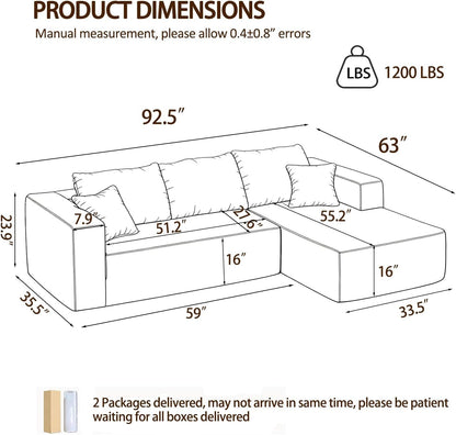 Black 92.5 Inch Modular Sectional Sofa Convertible by ShipItFurniture