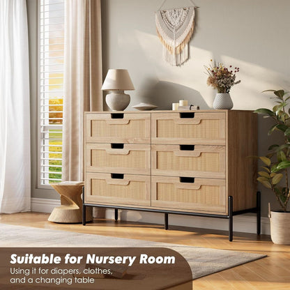 Rattan Open work Braided Chest Of Six Drawers Walnut Finish by ShipItFurniture