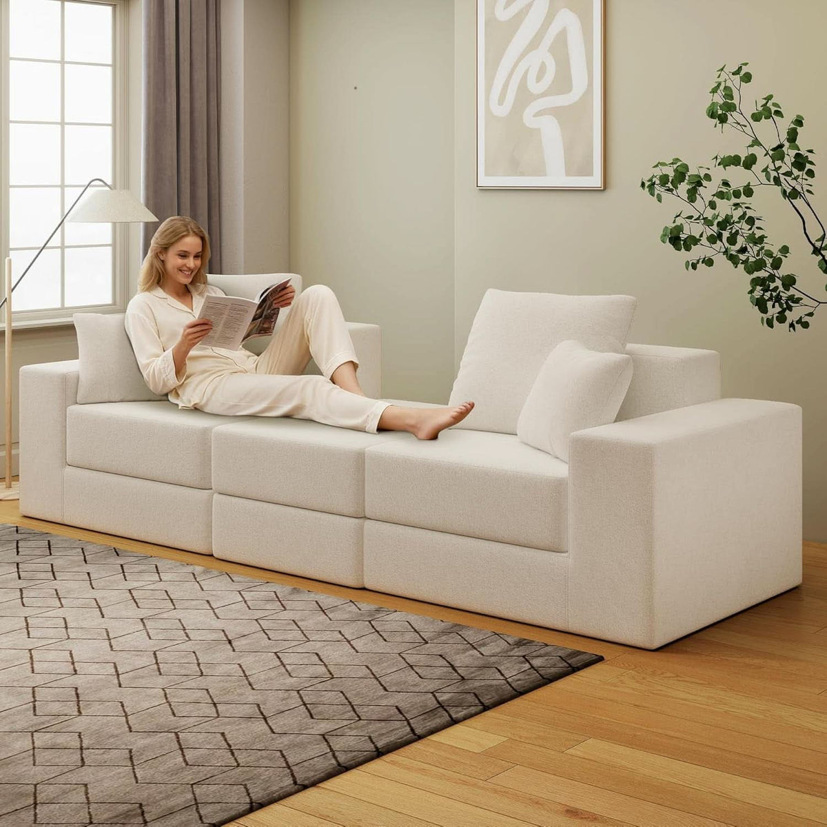 Beige Modular Sectional Sofa With Reversible Chaise by ShipItFurniture