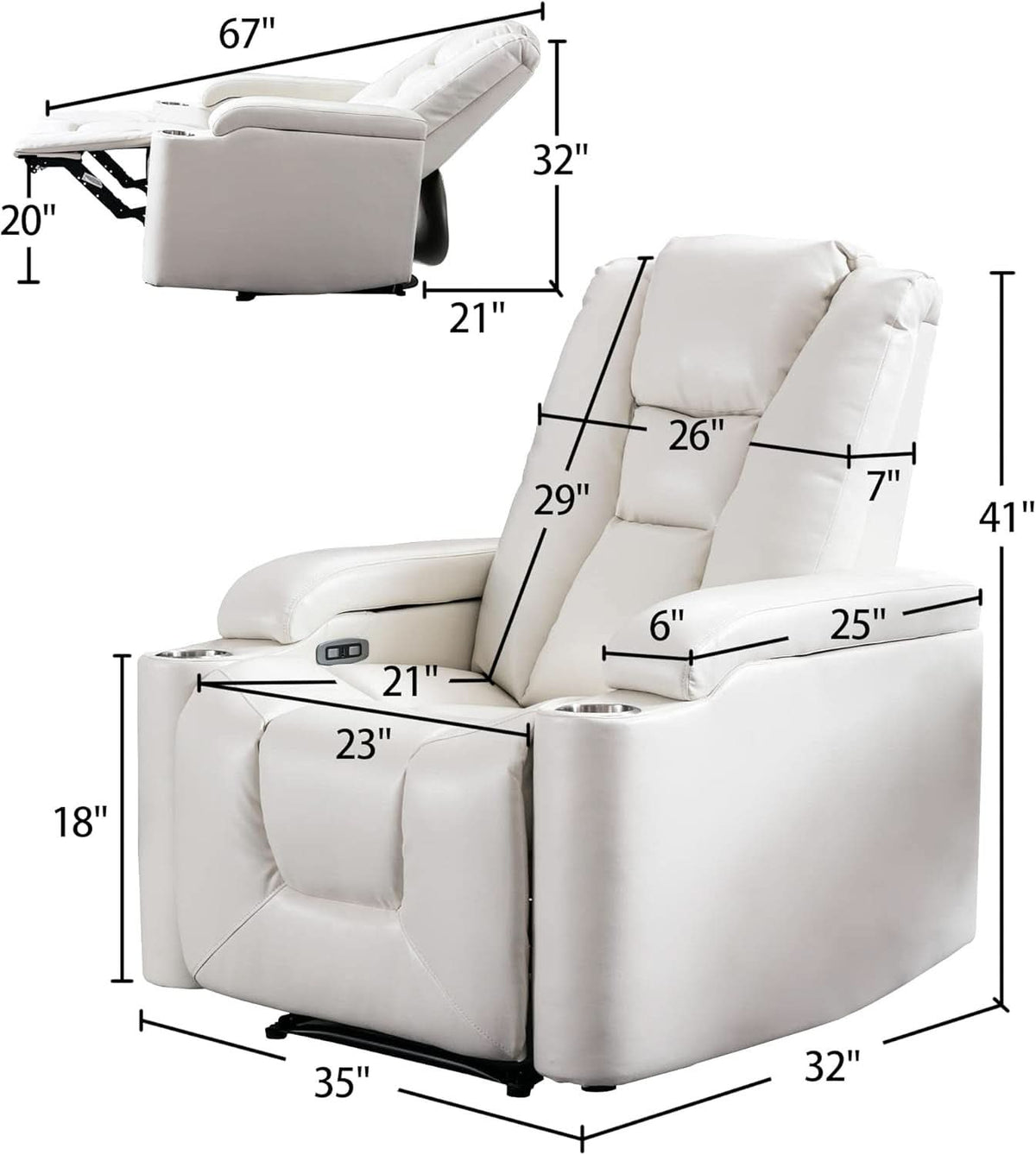 Cream White Power Recliner Chair With USB Ports And Hidden Storage by ShipItFurniture