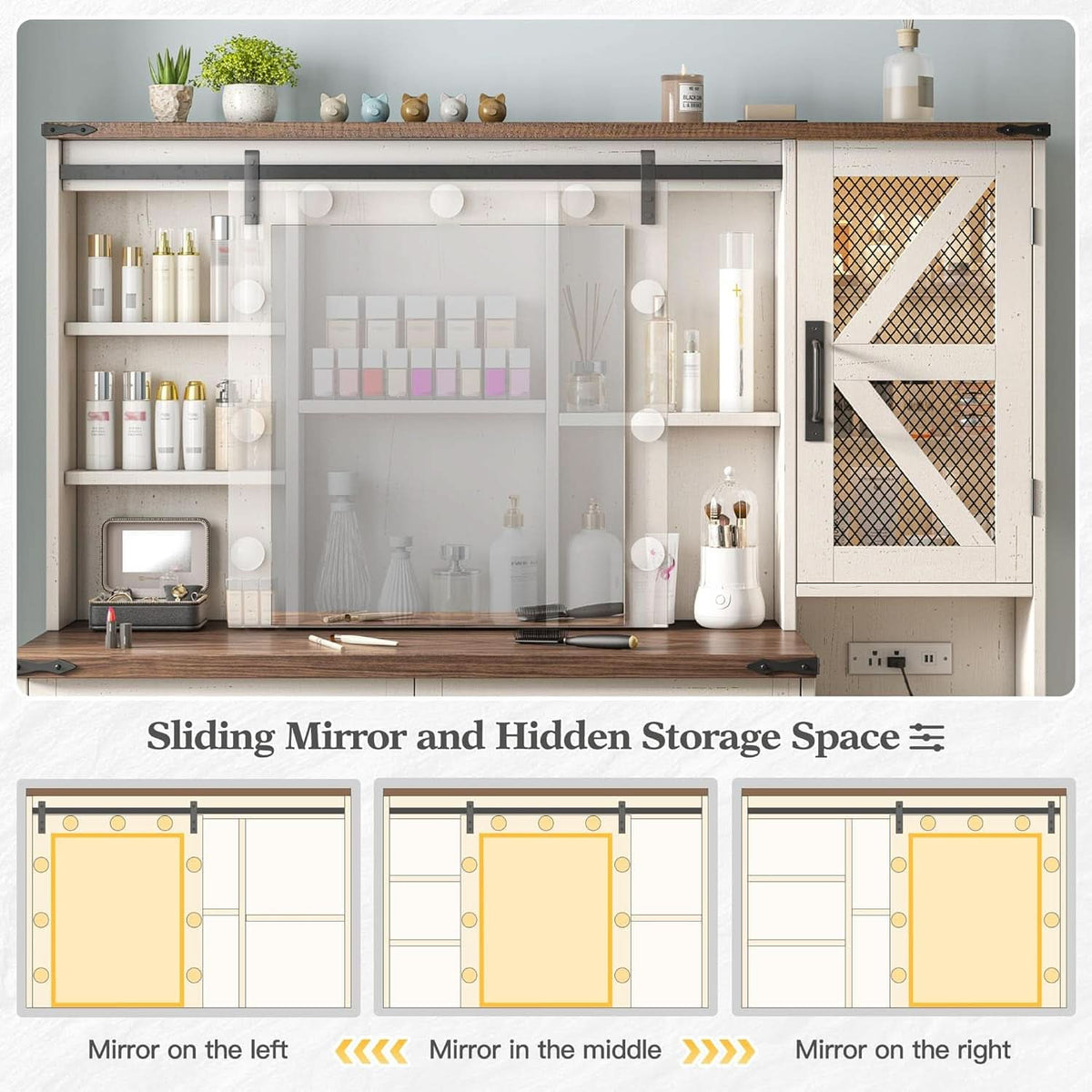 Celestial White Makeup Vanity Desk With Illumination by ShipItFurniture