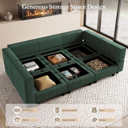 Green Modular Sectional Sofa Featuring Deep Storage by ShipItFurniture