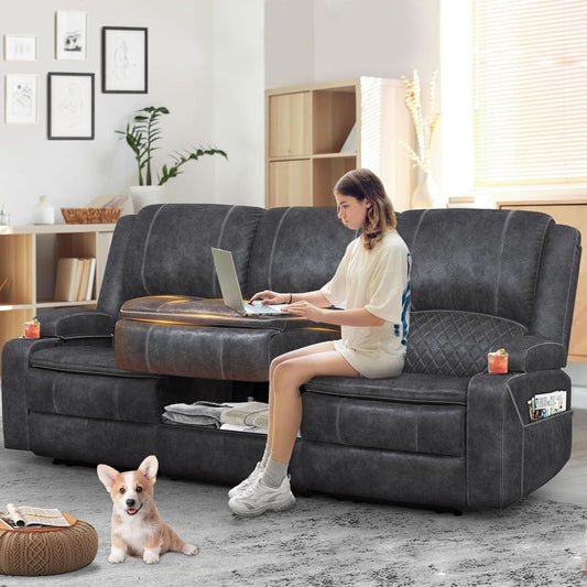 Grey Three Seater Manual Recliner Sofa Modern Living Room by ShipItFurniture