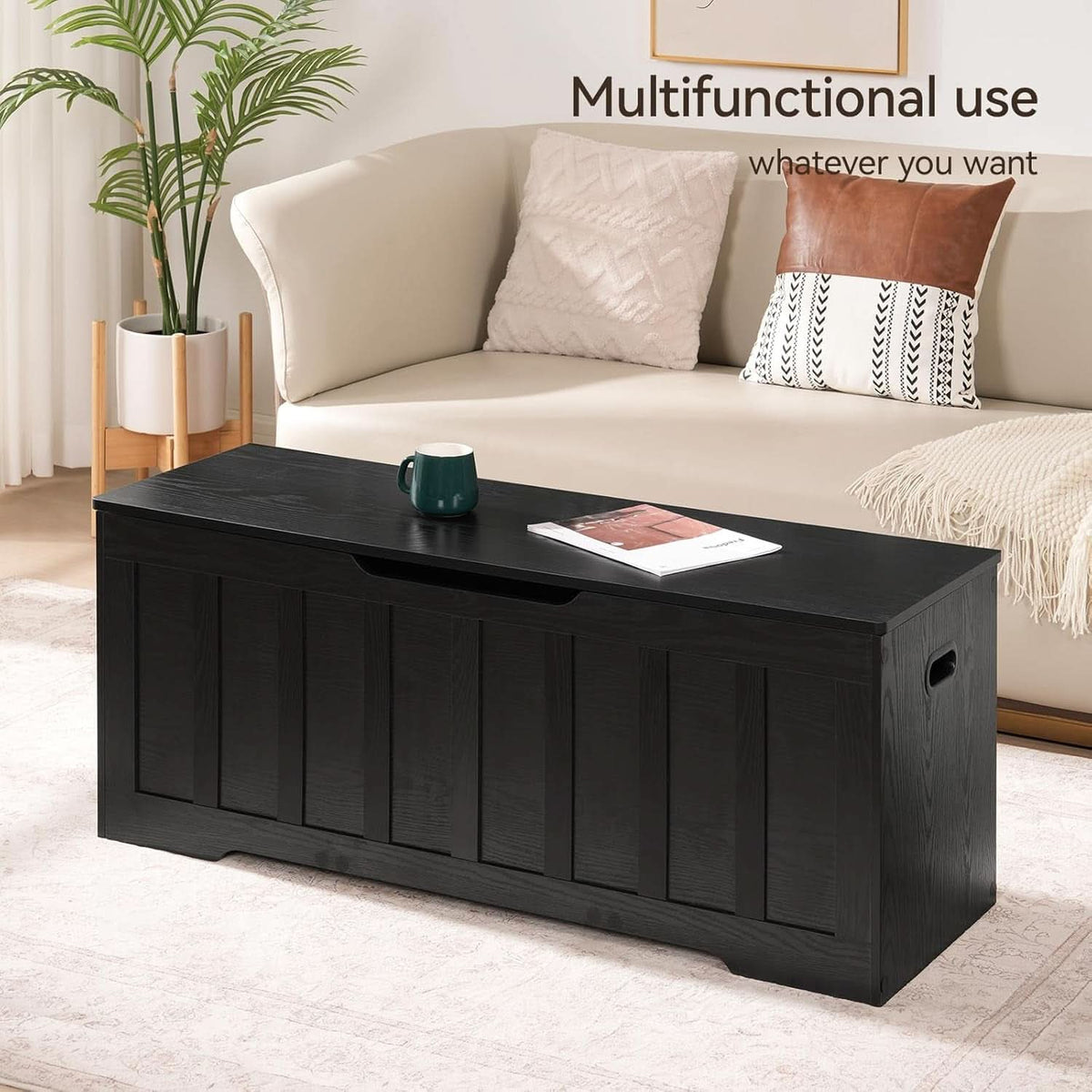 Black 47.2 Inches SolidWood Oversized Storage Bench by ShipItFurniture