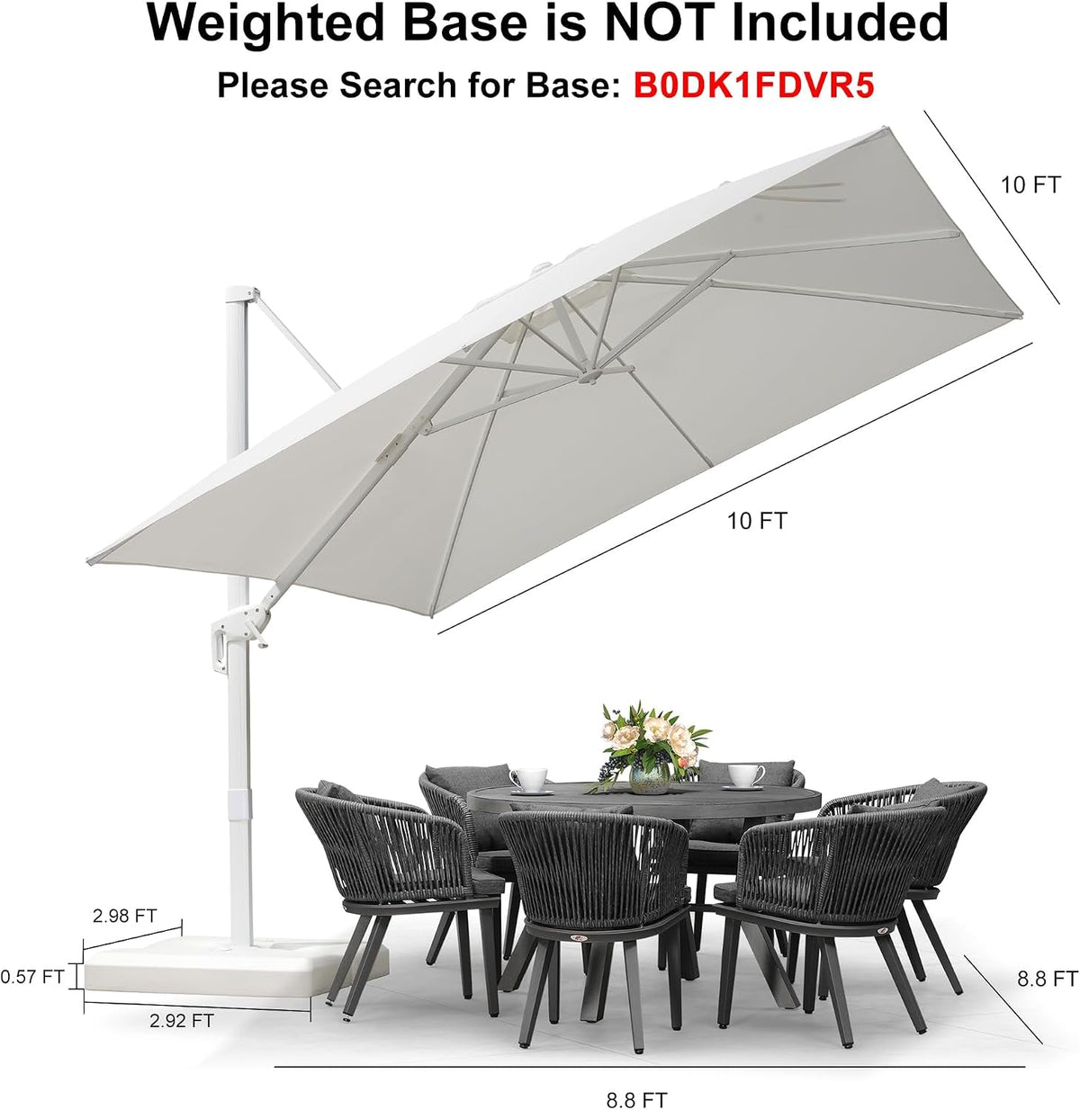 10-Foot Cantilever Patio Umbrella With UV-Resistant Fabric by ShipItFurniture
