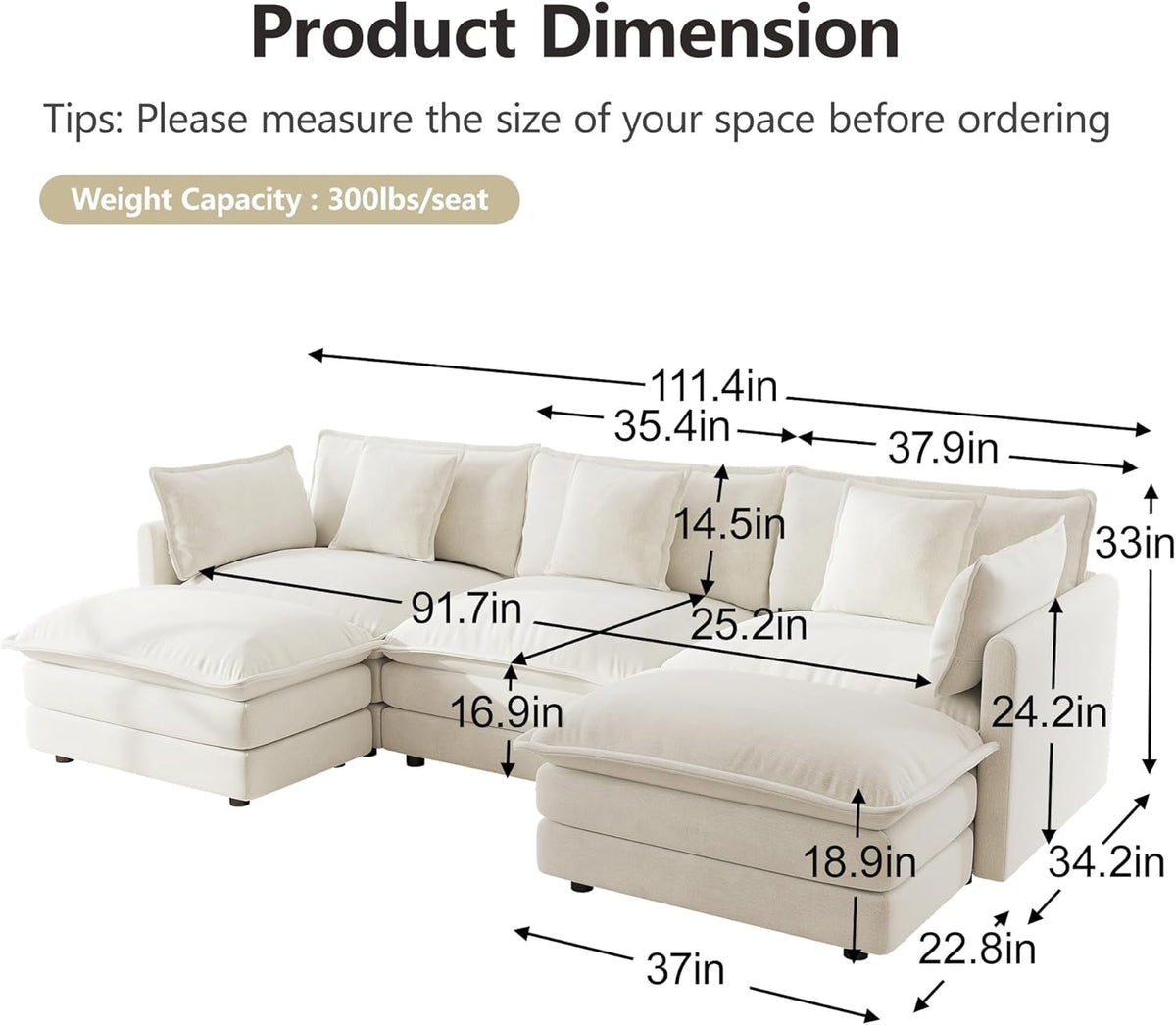 Beige Chenille 111.5 Inches Modular Sectional Sofa by ShipItFurniture