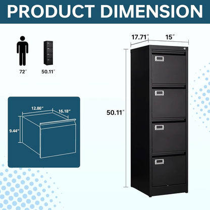 Four Drawer Filing Cabinet With Lock For Home Office by ShipItFurniture