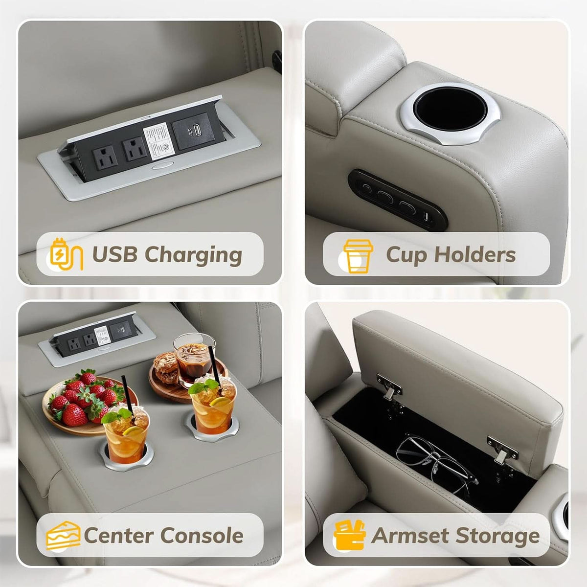 Power Recliner Sofa With Adjustable Headrest USB Charging by ShipItFurniture