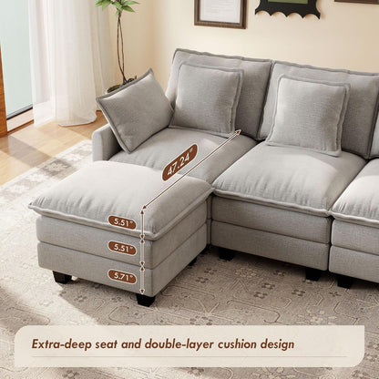 106-Inch U-Shaped Modular Sectional Sofa with Ottoman, Grey Chenille by ShipItFurniture