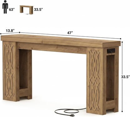 Forty Seven Inch Rustic Console Table With Built In Outlet by ShipItFurniture