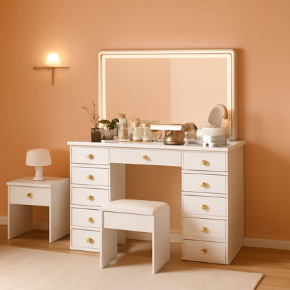 Elegant Translucent White Glass Vanity Desk Storage by ShipItFurniture
