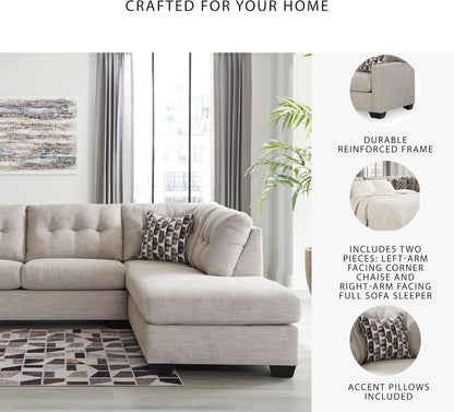 Beige Sleeper Sectional Featuring Chaise Memory Foam by ShipItFurniture