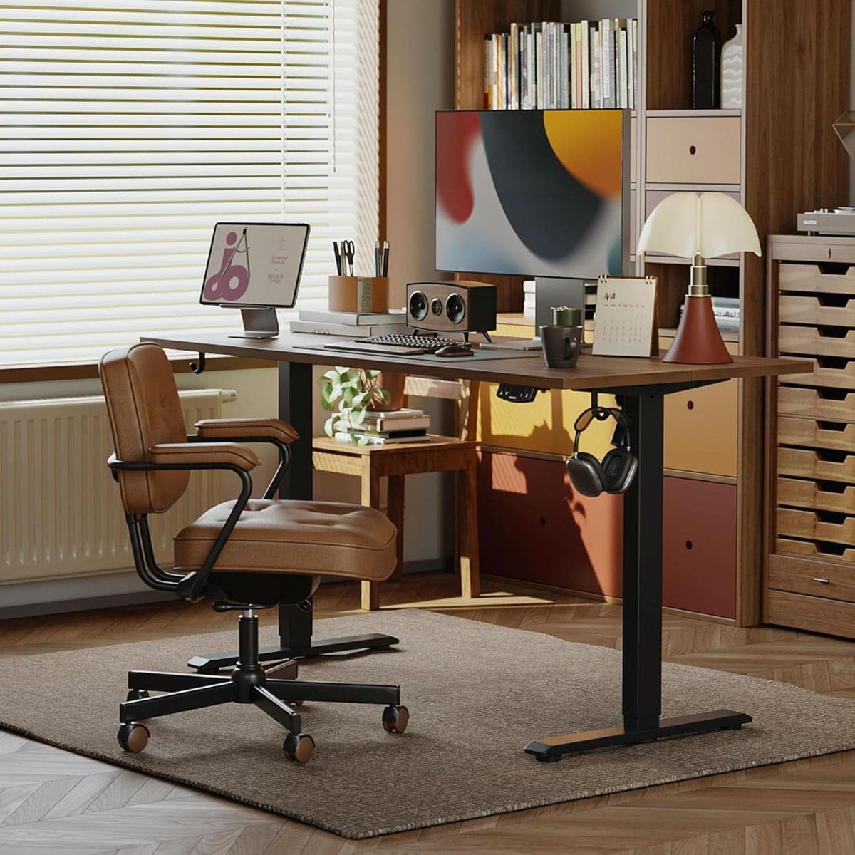 Electric Standing Desk 48x24 Height Adjustable Dark Walnut by ShipItFurniture