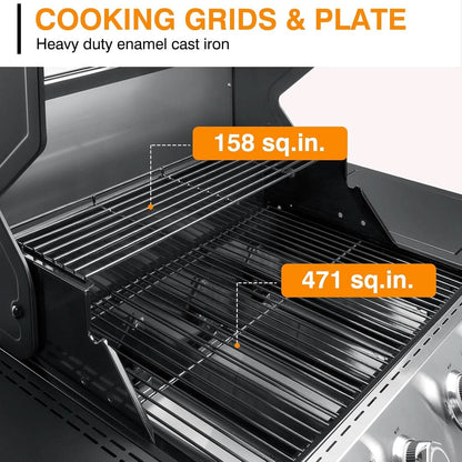 Propane Gas Grill With LED Knobs And Visual Glass Panel Outdoor by ShipItFurniture