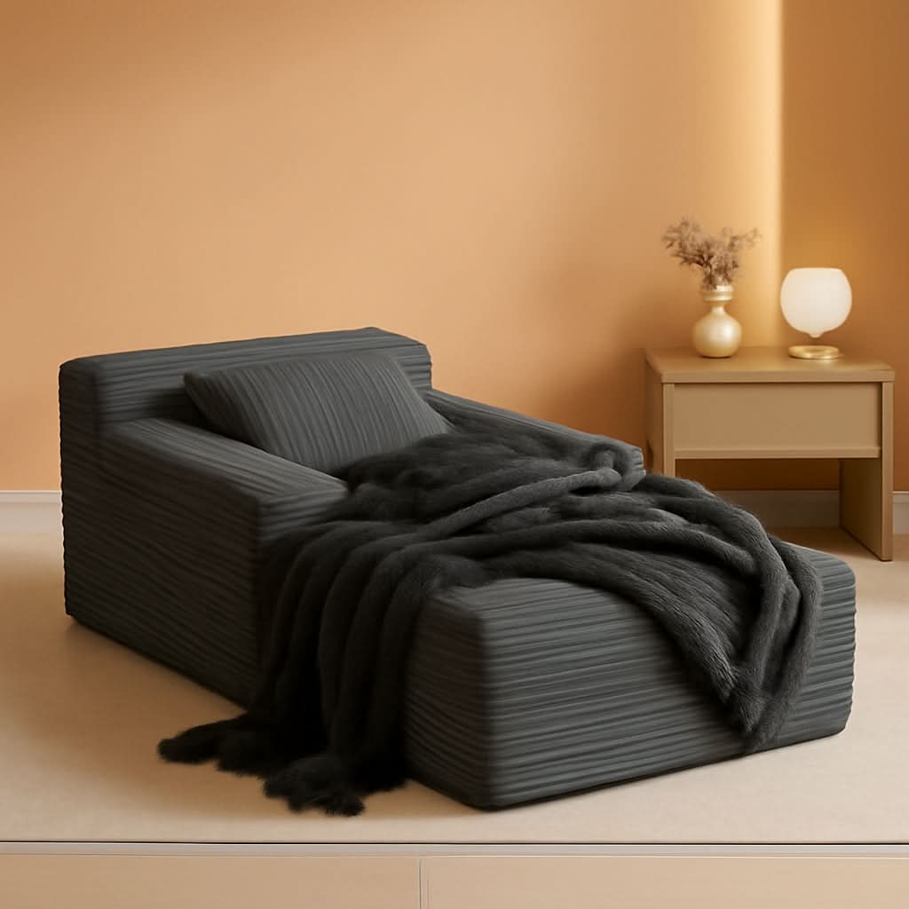 Compact 46-Inch Dark Grey Corduroy Chaise Lounge by ShipItFurniture
