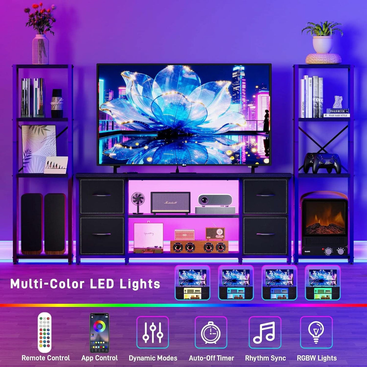 LED TV Stand 60 Inch Wide Display With USB Charging Contem porary by ShipItFurniture