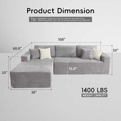 108 Inch Grey Upholstered Modular Sectional Chaise by ShipItFurniture