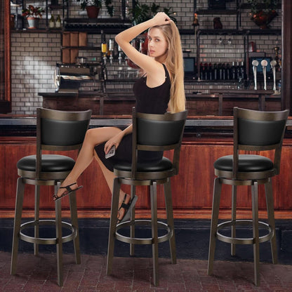 Swivel Bar Stools Set of 2 Black Faux Leather 34 Inch by ShipItFurniture
