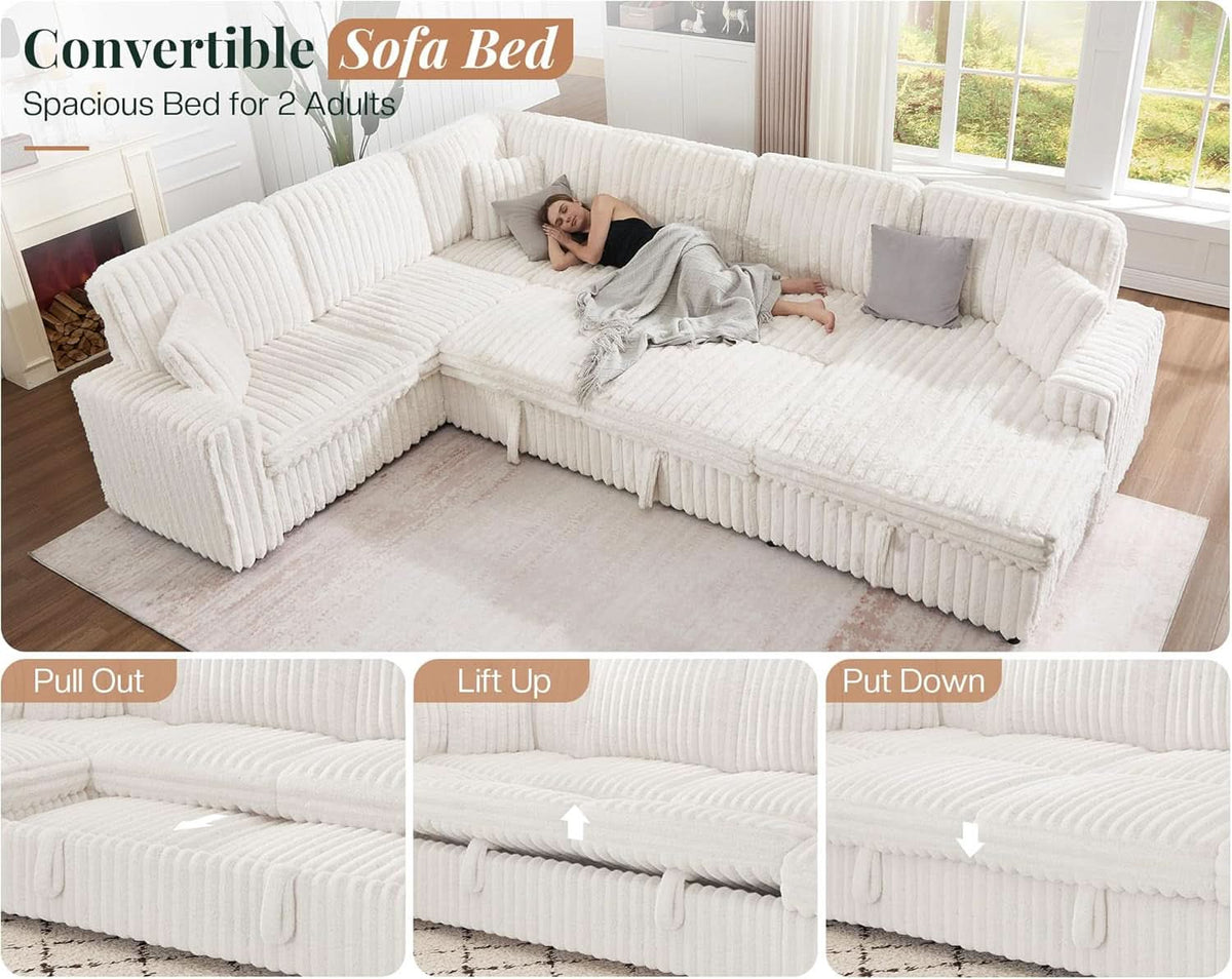 One Hundred Thirty Inch Sleeper Sofa With White Faux Fur by ShipItFurniture
