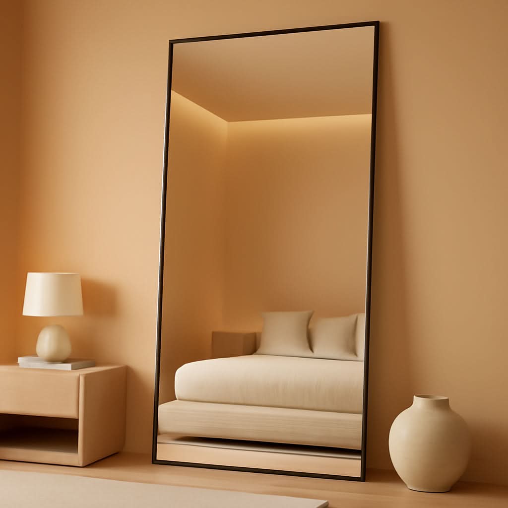 82x44Inches Full Length Arched Frame Floor Mirror Black by ShipItFurniture
