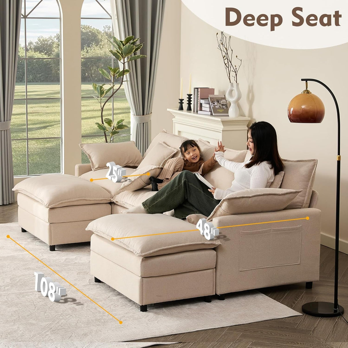 108-Inch U-Shaped Premium-Quality Sectional Sofa Beige by ShipItFurniture