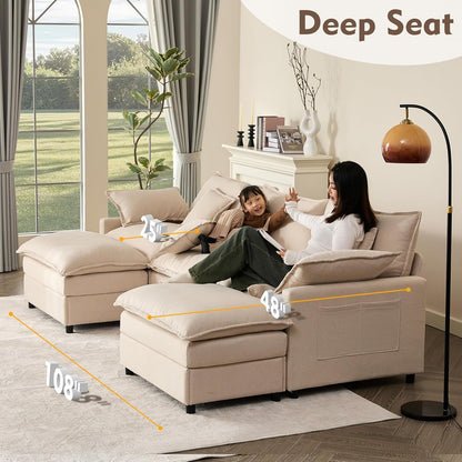 108-Inch U-Shaped Premium-Quality Sectional Sofa Beige by ShipItFurniture