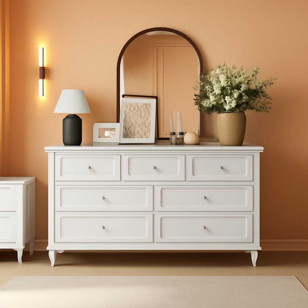 9 Drawer Dresser for Bedroom, White Dresser with Rubberwood Legs by ShipItFurniture