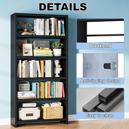 All Metal Five Tier Bookcase Matte Black Industrial by ShipItFurniture