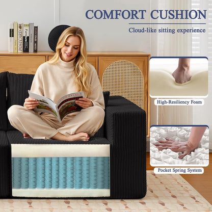 Luxurious Corduroy 108 Inch L Shaped Sofa Memory Foam by ShipItFurniture