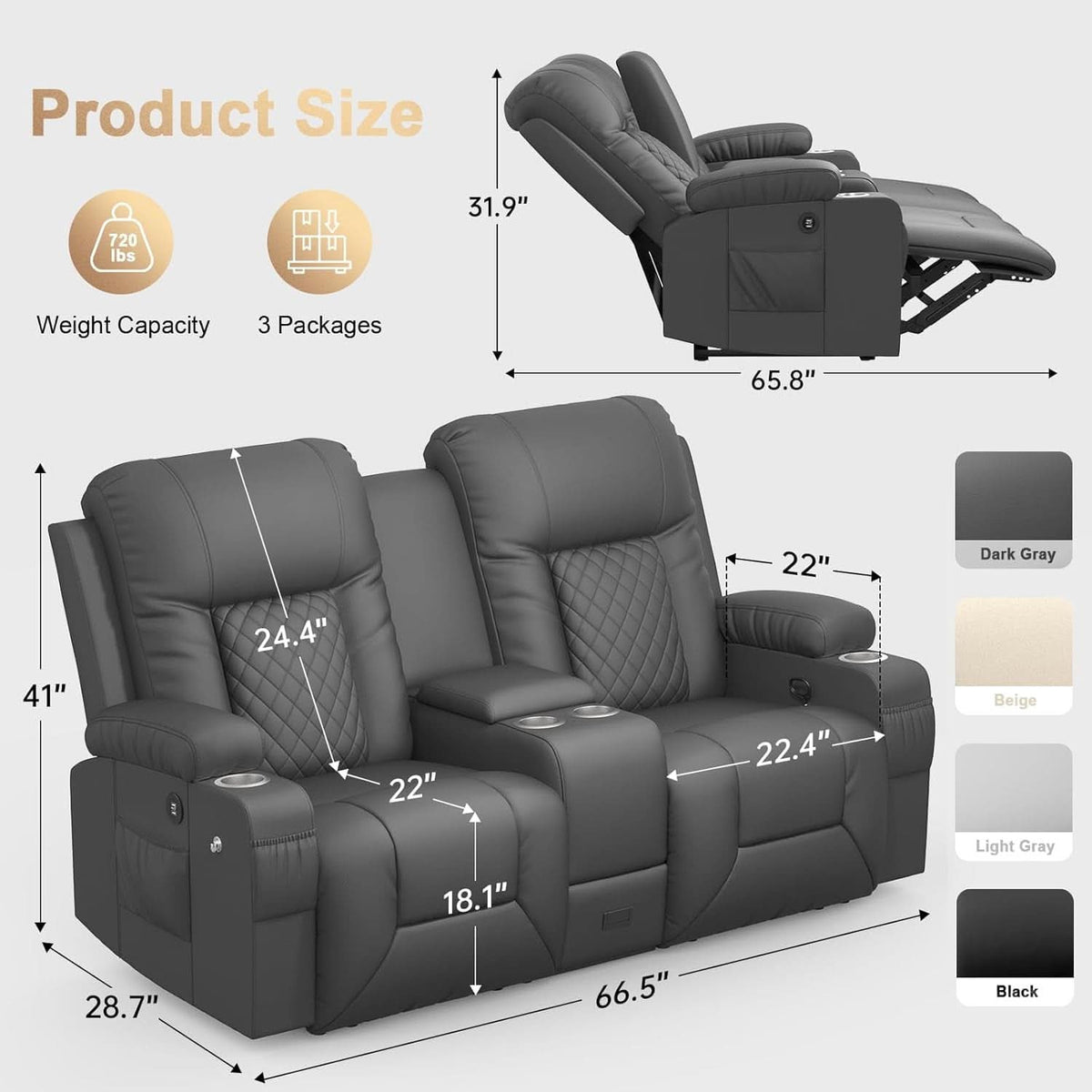 Two Seat Reclining Loveseat With Center Console USB Ports by ShipItFurniture