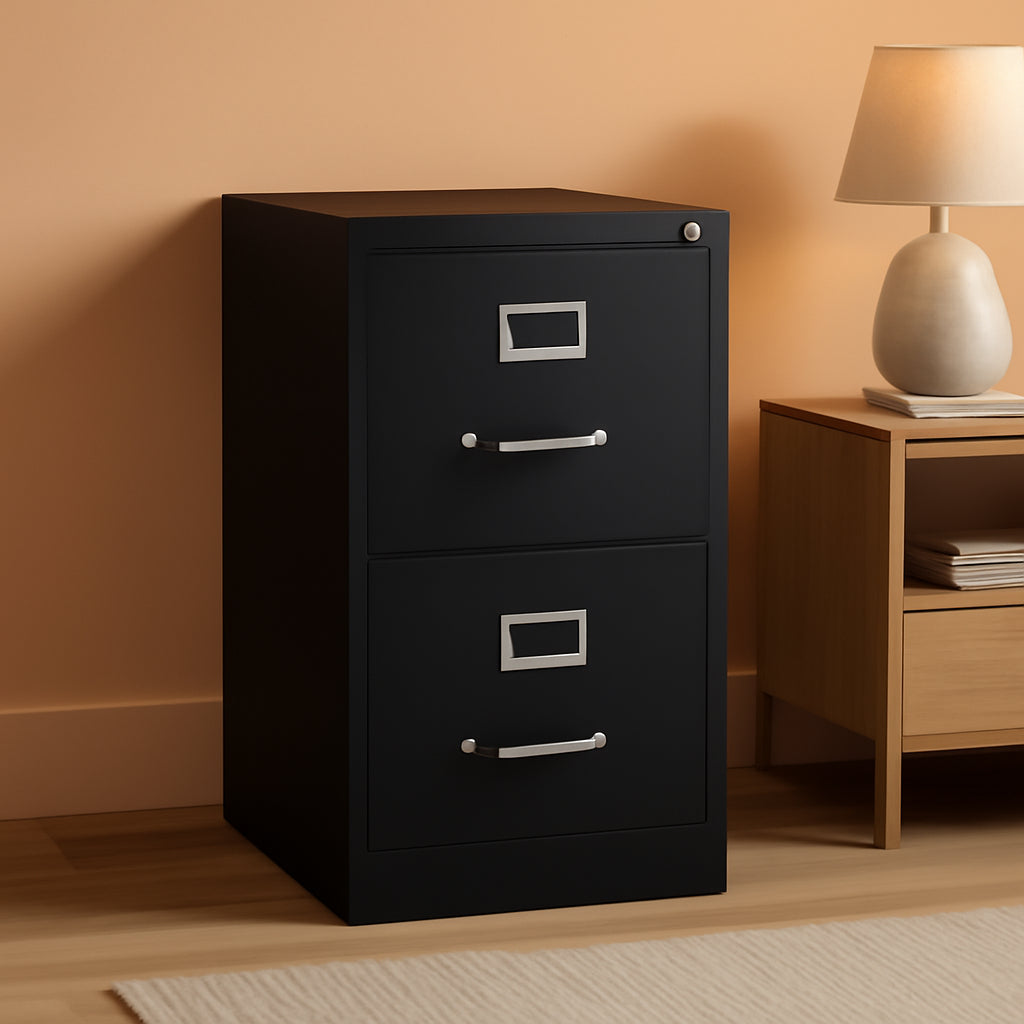 Black Commercial 25-Inch Deep Vertical Filing Cabinet by ShipItFurniture