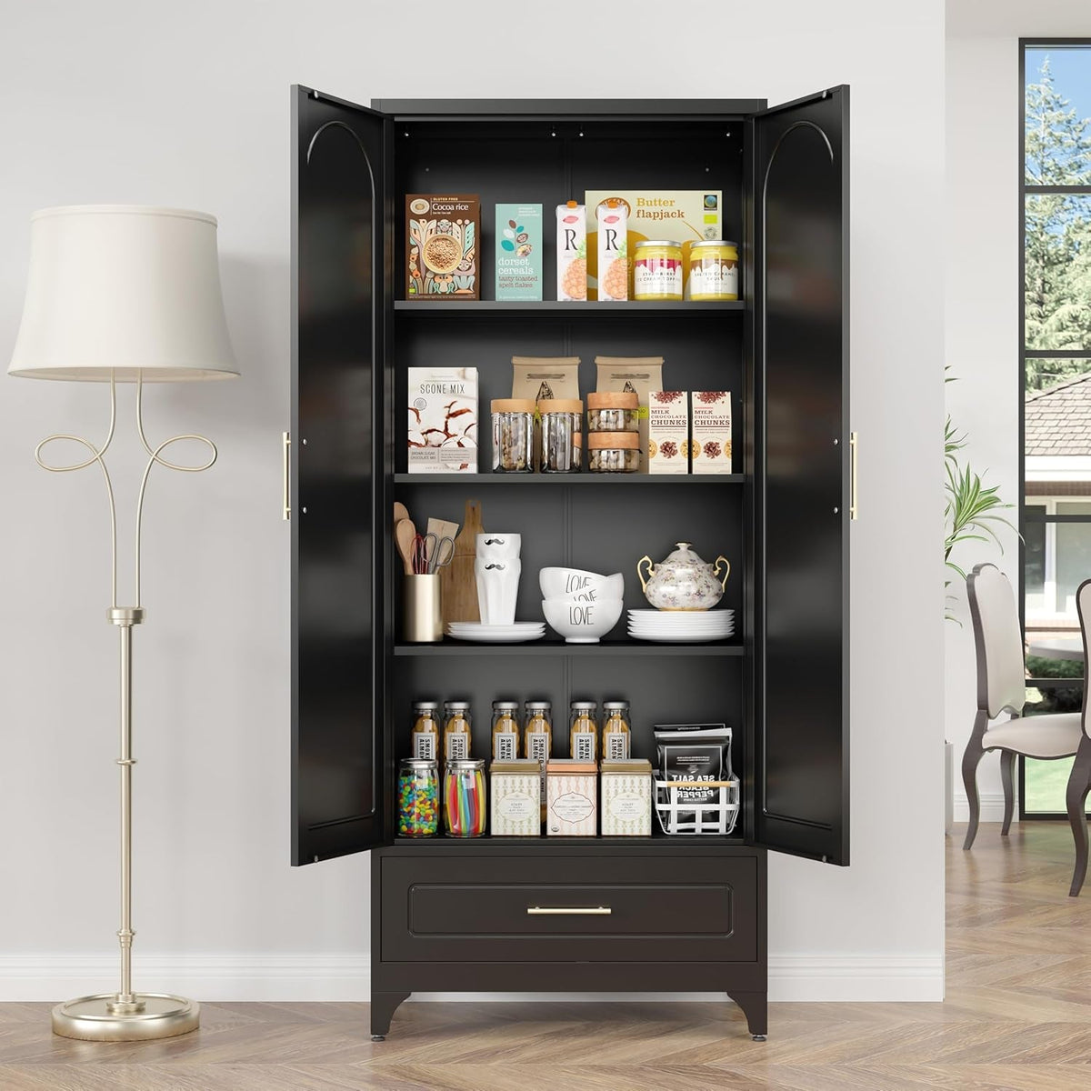 75In Black Industrial Pantry Cabinetry With Drawers by ShipItFurniture